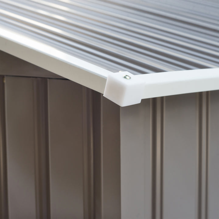 9 x 6FT Outdoor Garden Roofed Metal Storage Shed Tool Box with Foundation Ventilation & Doors Light, Grey