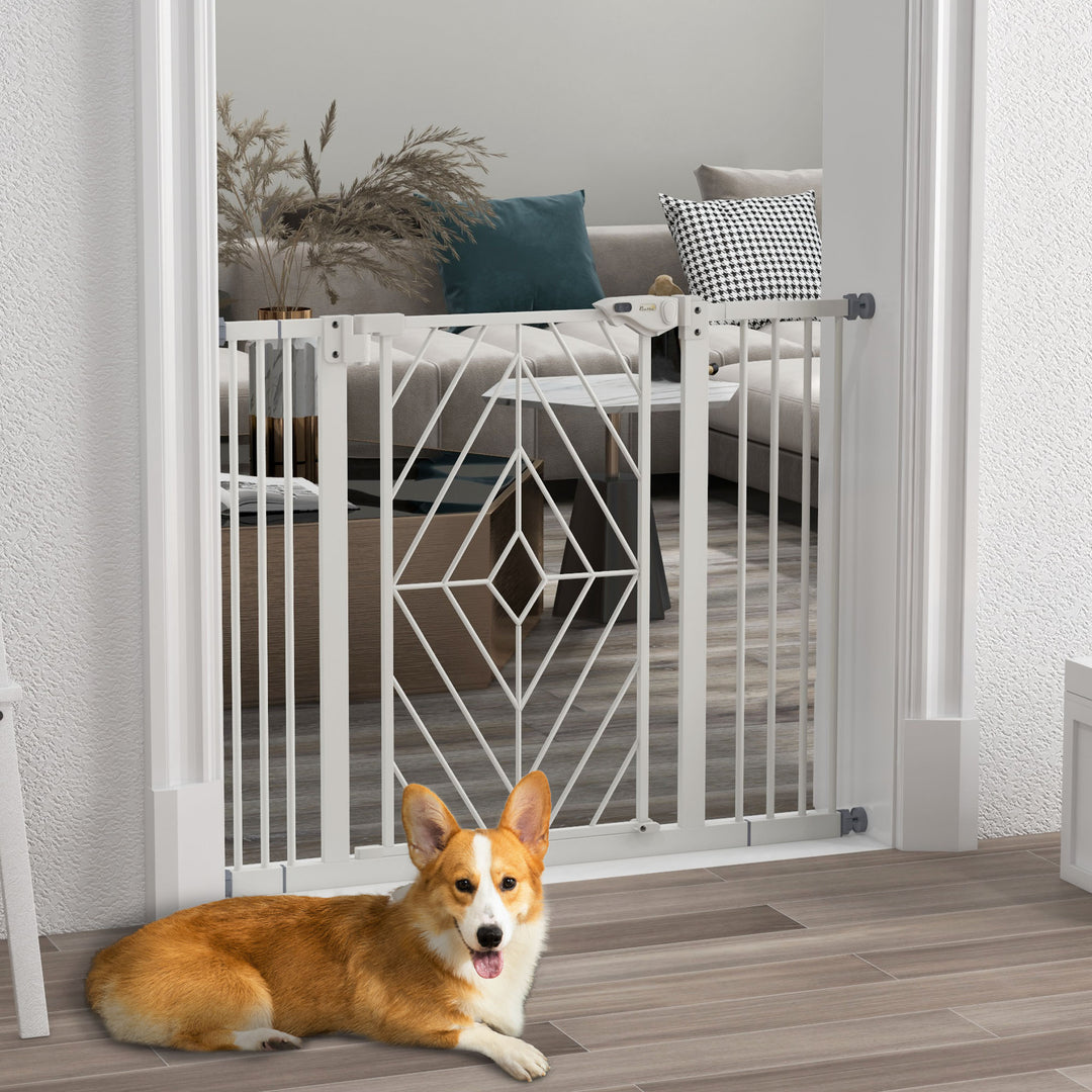 PawHut Pressure Fit Stair Gate Dog Gate w/ Auto Closing Door, Double Locking, Easy Installation, for 74-100cm Openings - White | Aosom UK