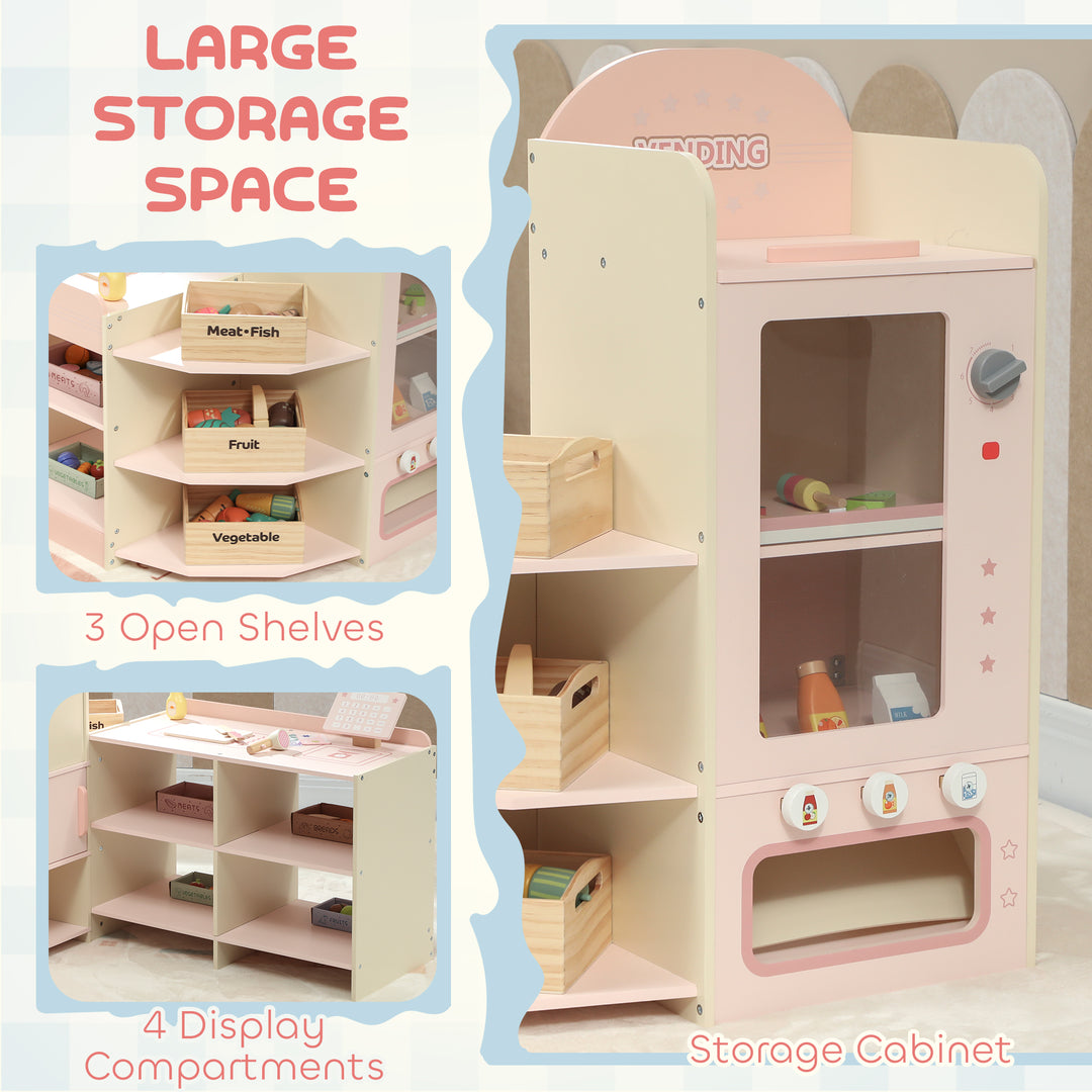 Kids Grocery Store, Children Supermarket Playset with Cash Register, Vending Machine, Display Shelves