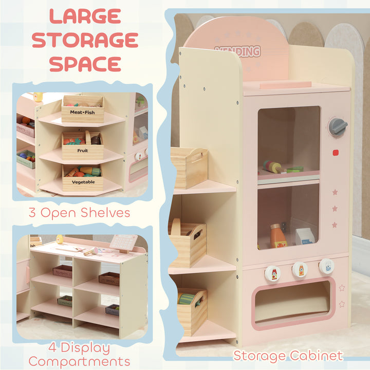 Kids Grocery Store, Children Supermarket Playset with Cash Register, Vending Machine, Display Shelves