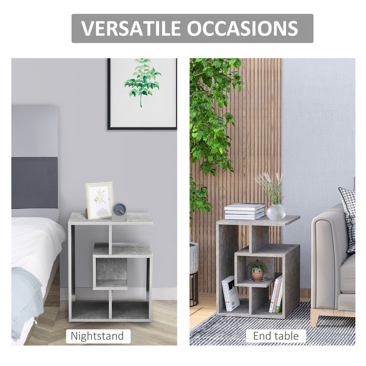 Side Table, 3 Tier End Table with Open Storage Shelves for Living Room, Bedroom, Cement Colour