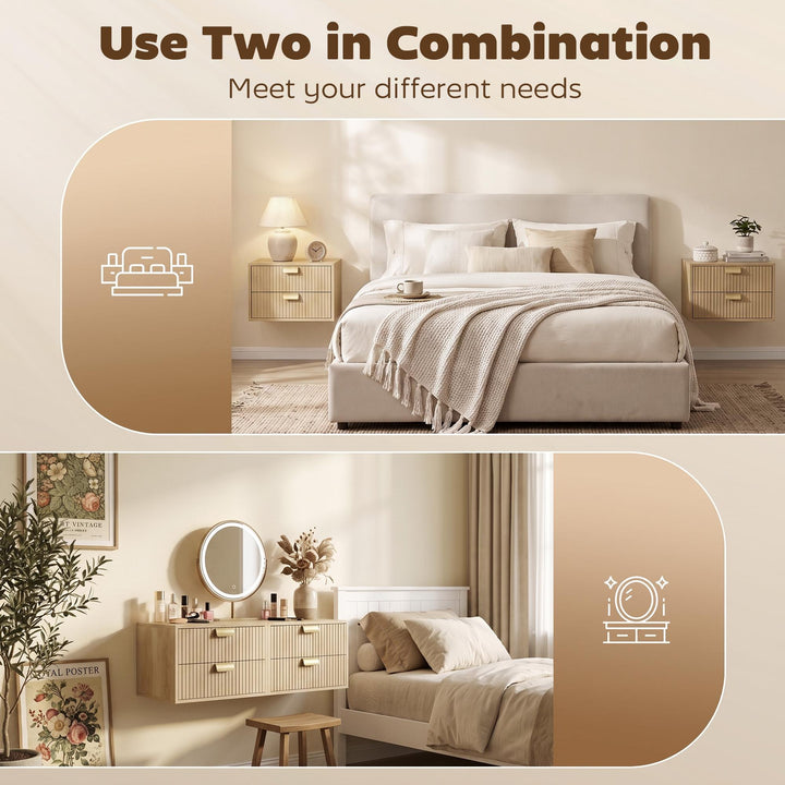 Modern Floating Nightstands Set of 2, Wall Mounted Bedside Tables with