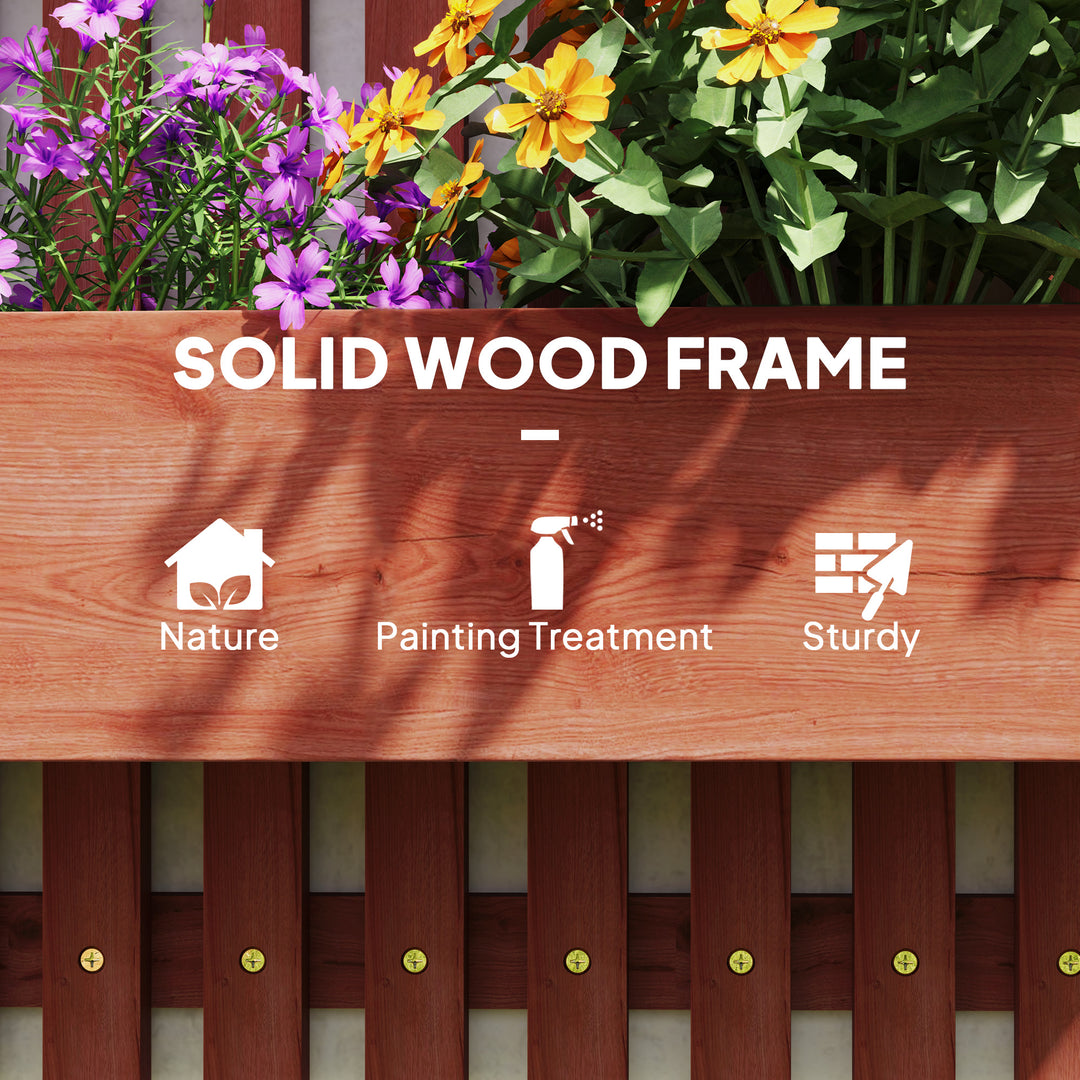 Wall-mounted Wooden Garden Planters with Trellis, Drainage Holes and 3 Planter Boxes for Patio, Brown