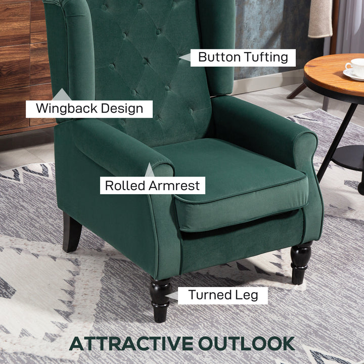 Wingback Accent Chair, Retro Upholstered Button Tufted Occasional Chair for Living Room and Bedroom, Green