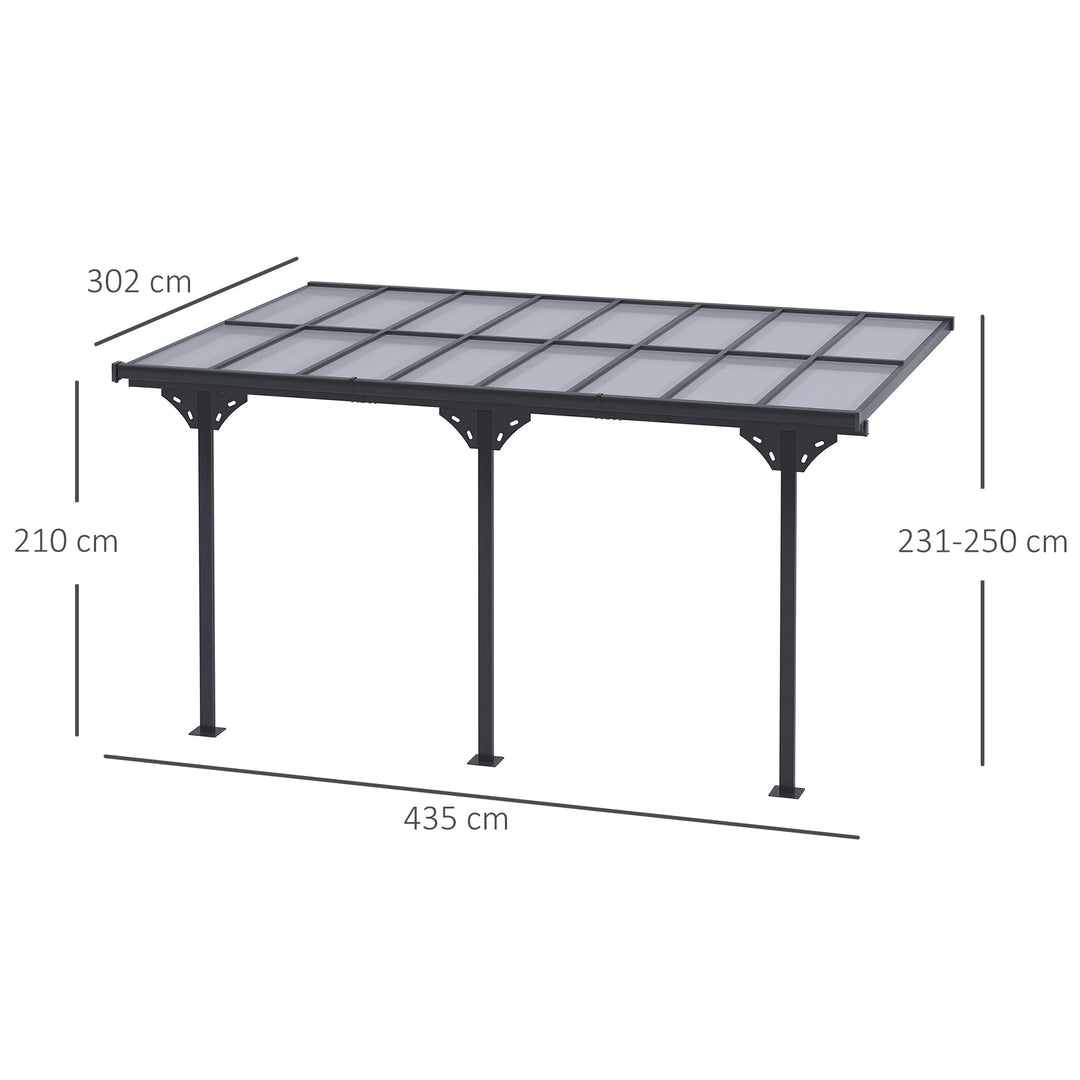 4.35 x 3m Outdoor Patio Gazebo Pergola, Retractable Pergola Canopy Aluminum Post & PC Roof, Grey