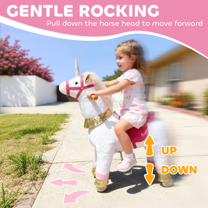Kids Rocking Horse, Plush Walking Horse with Wheels, Ride On Unicorn Toy for Ages 3-5 Years Old