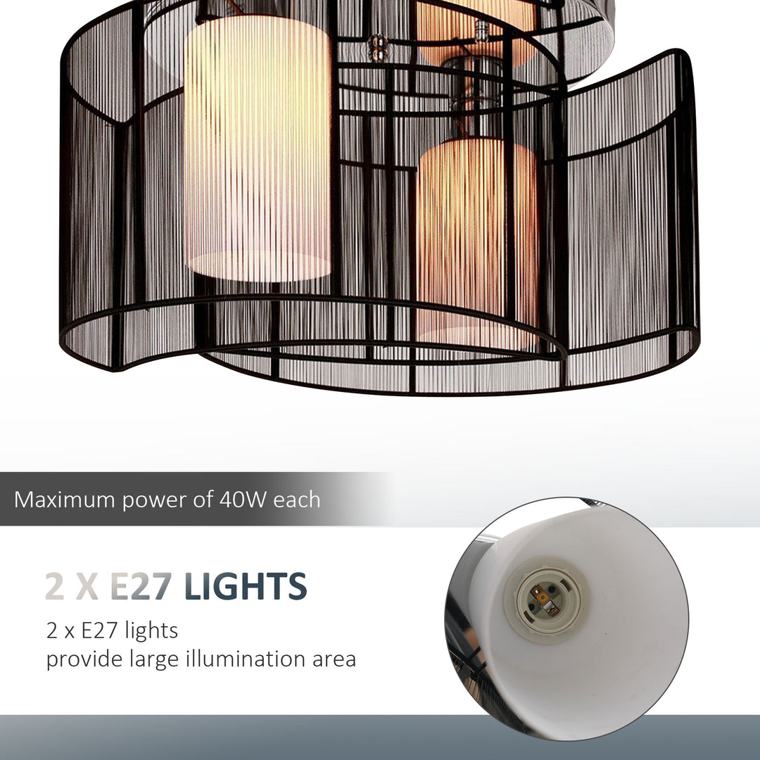 MCL Modern Chandelier, Semi-Flush Mount Ceiling Light with 2 Light, E27 Bulb Base for Hallway, Dining Room, Living Room, White and Black