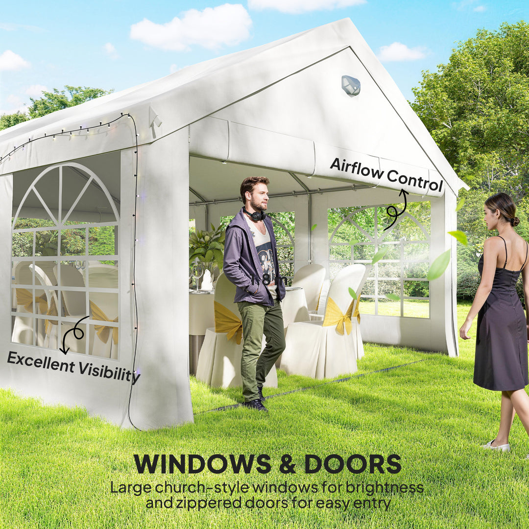 6 x 4 m Party Tent, Heavy Duty Gazebo Canopy with Windows, Outdoor Par
