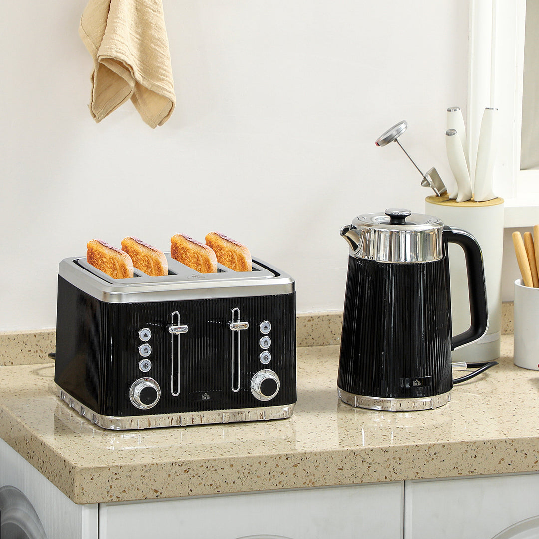 Electric Kettle and Toaster Set, 3000W 1.7L UK Strix Thermostat Rapid Boil Jug Kettle with Limescale Filter, Cool Touch Body, 4 Slice Toaster with 7 Browning Controls, Crumb Tray