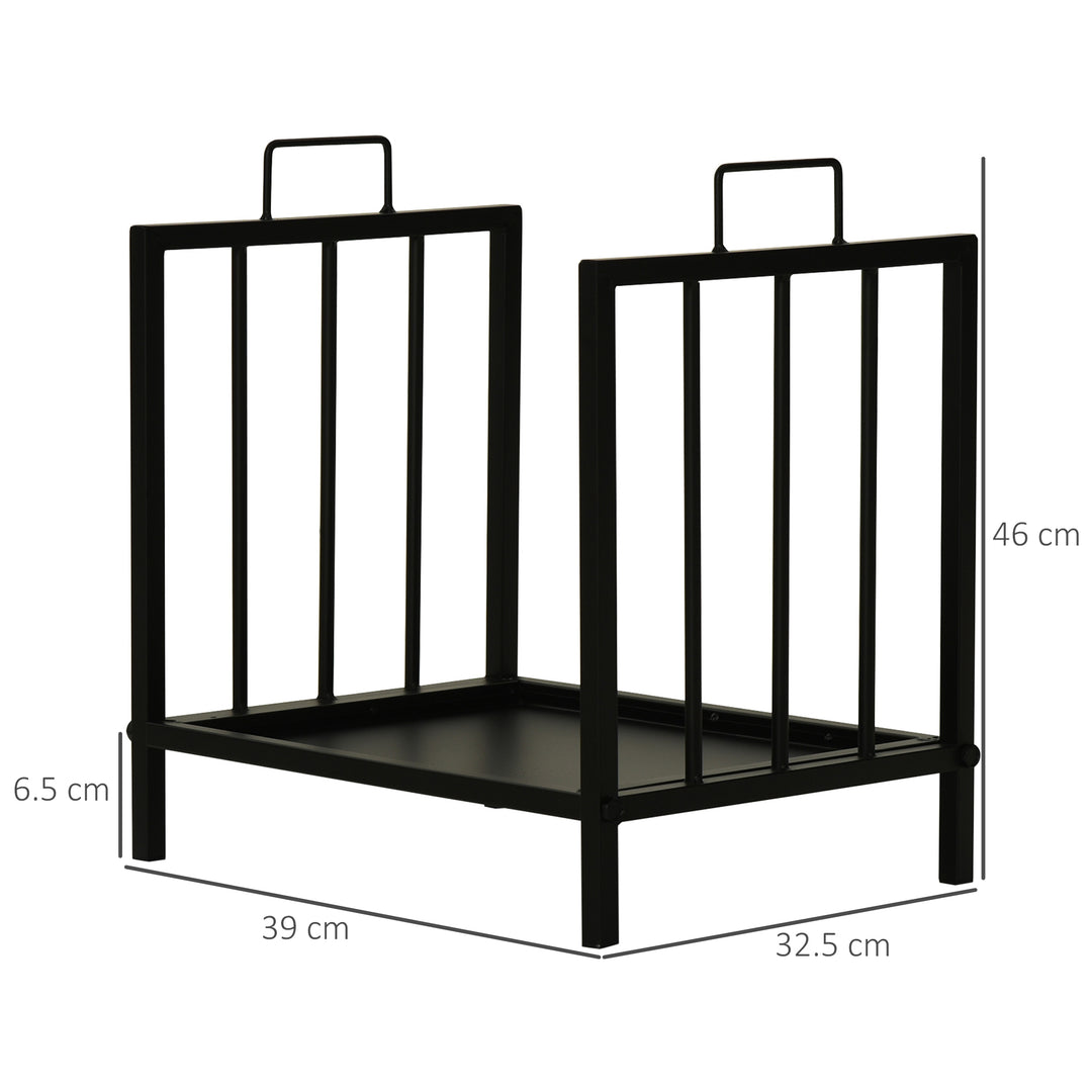 MCL Metal Firewood Log Holder Indoor Outdoor Firewood Rack Fireplace Wood Storage Shelf w/ Handles, Rust-Resistant, Black, 39L x 32.5W x 46Hcm
