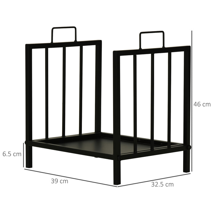 Metal Firewood Log Holder Indoor Outdoor Firewood Rack Fireplace Wood Storage Shelf w/ Handles, Rust-Resistant, Black, 39L x 32.5W x 46Hcm