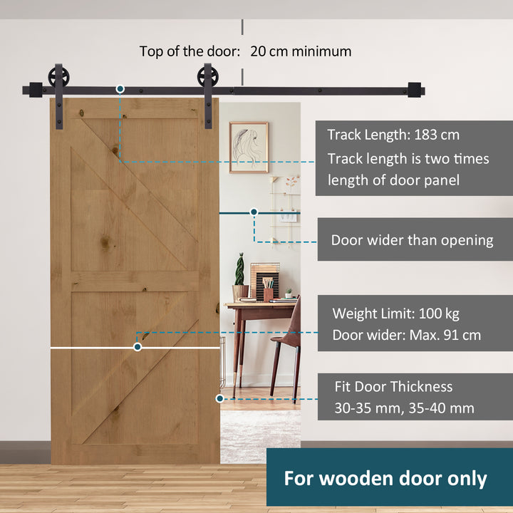 HOMCOM Modern Sliding Barn Door Closet Hardware Track Kit Track System Unit for Single Wooden Door 6FT/1830mm | Aosom UK