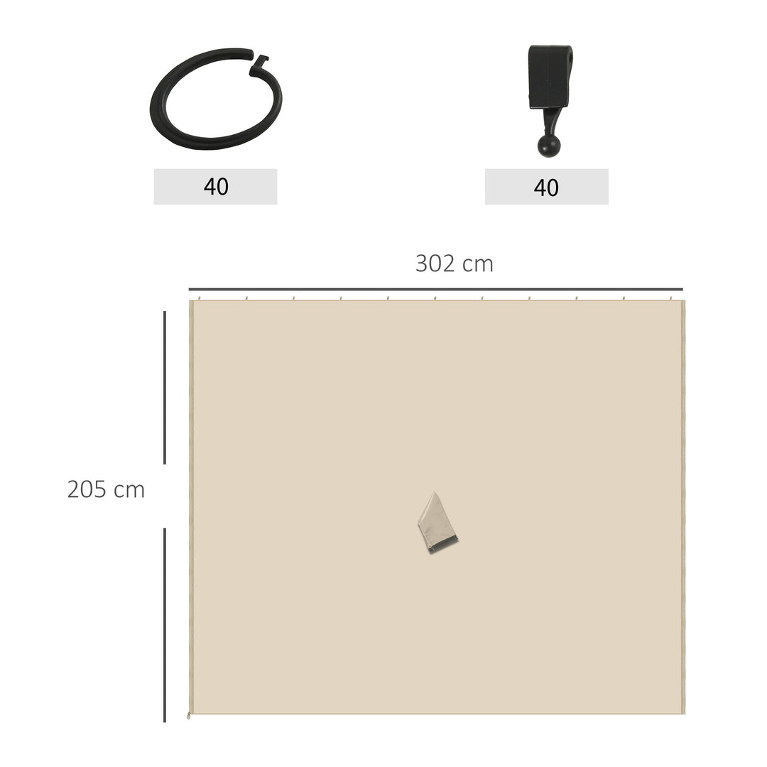 Replacement Gazebo Curtains, 4-Panel Gazebo Side Panels Only, for 3 x 3 (M) Gazebos or Pergolas, Hooks/C-Rings Included, Beige