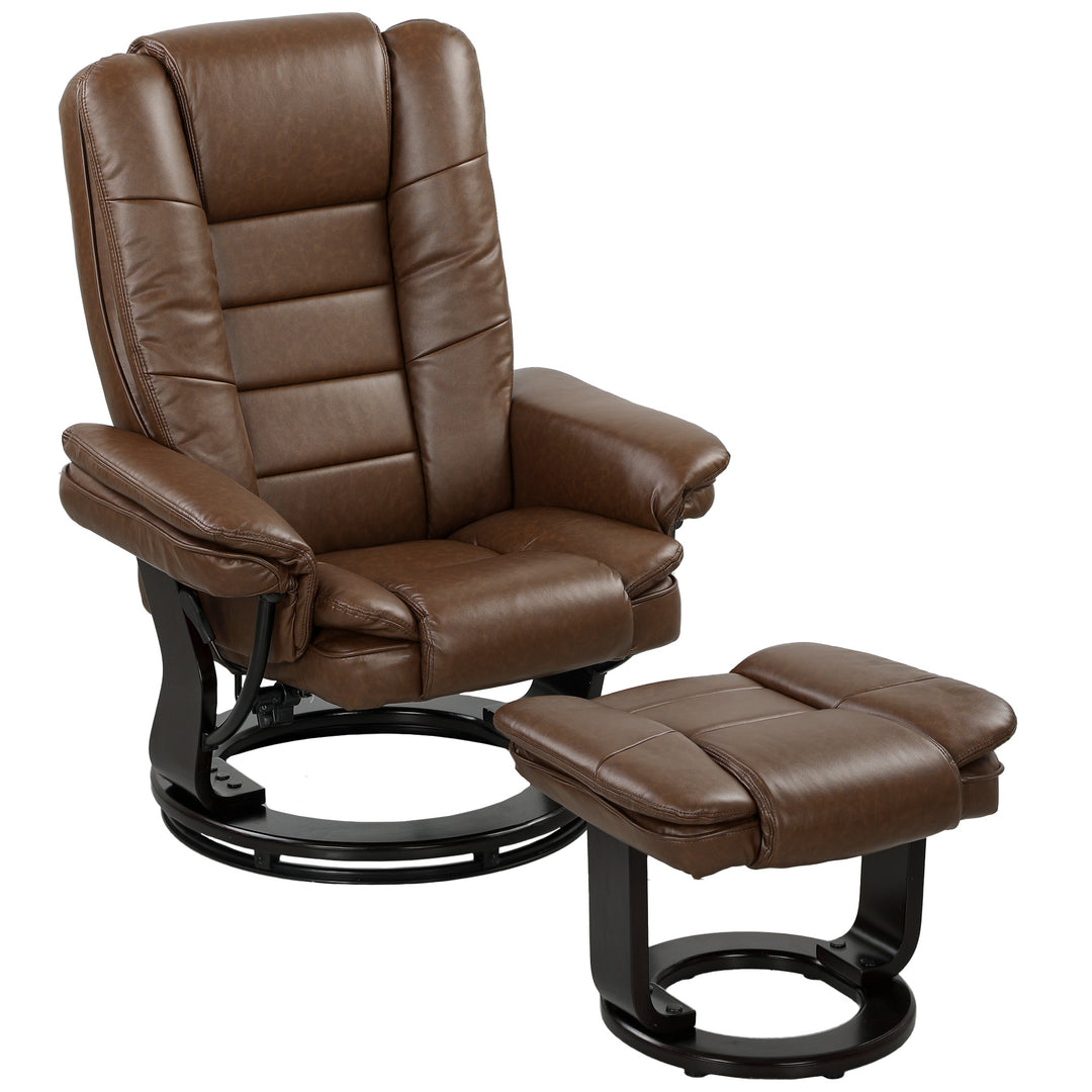 Faux Leather 135° Reclining Chair and Footstool - Brown