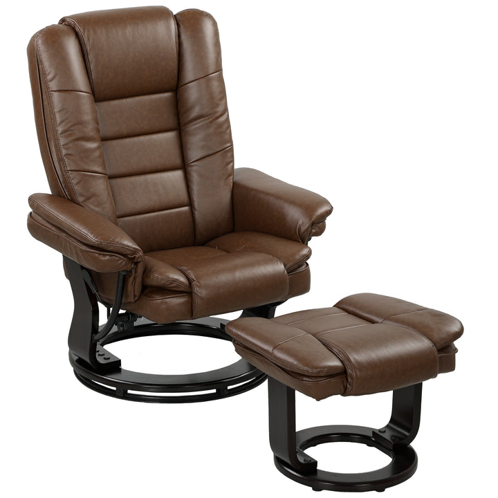 Faux Leather 135° Reclining Chair and Footstool - Brown