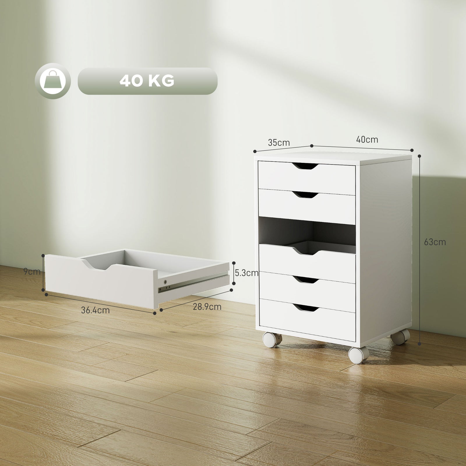 6 Drawer Vertical File Cabinet, Mobile Filing Cabinet with Quiet Drawe