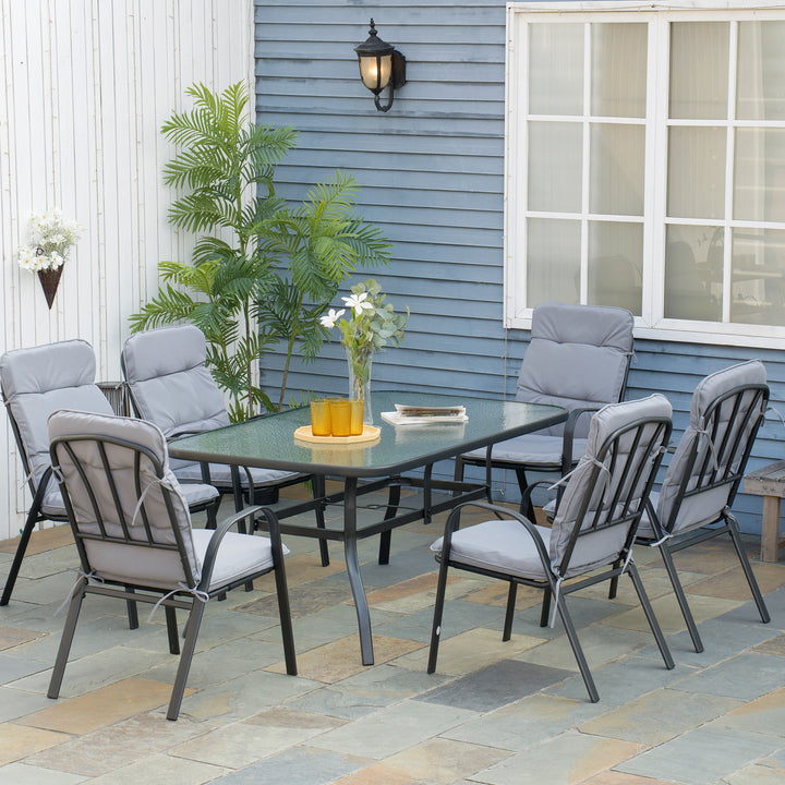 Outsunny Seven-Piece Garden Dining Set with Cushions - Grey
