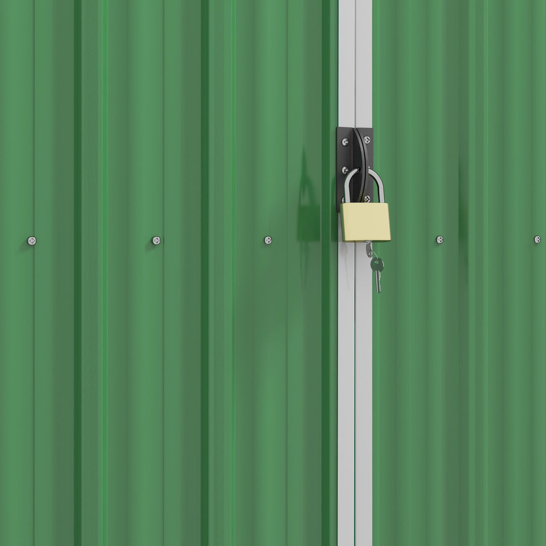 7.6 x 4.3ft Garden Storage Shed with Lockable Sliding Doors and Ventilation, Metal Garden Tool Storage House, Green