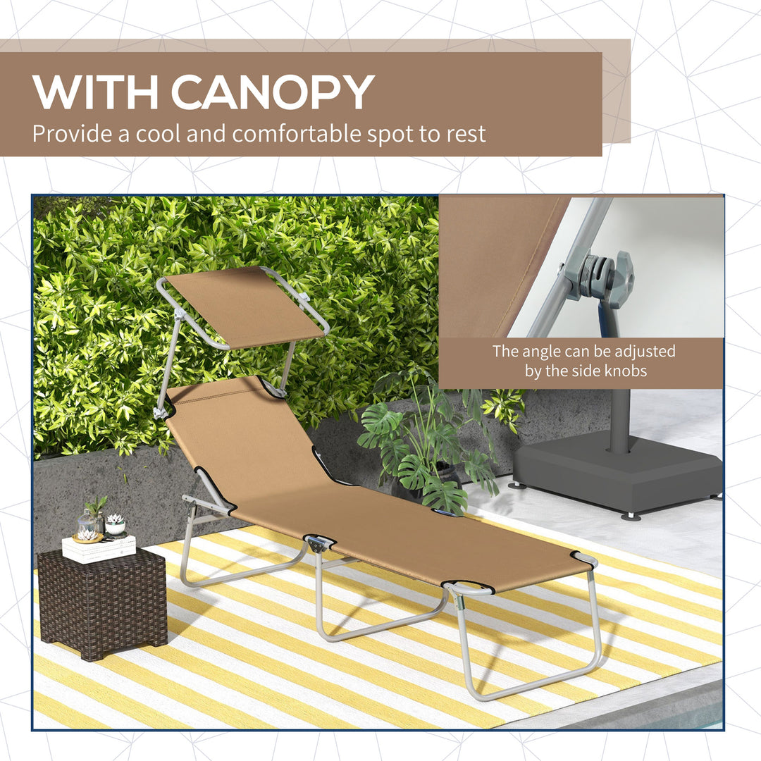 Sun Lounger, with Adjustable Face Canopy - Brown