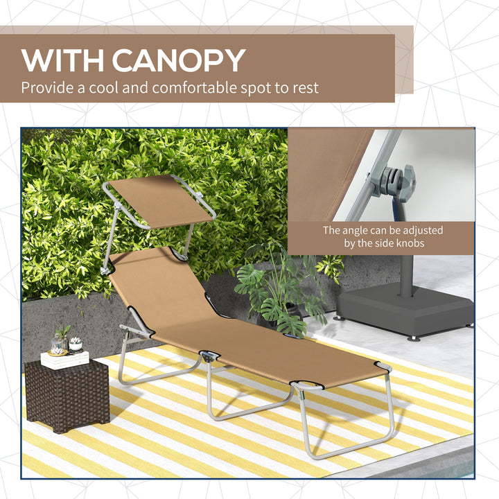 Sun Lounger, with Adjustable Face Canopy - Brown