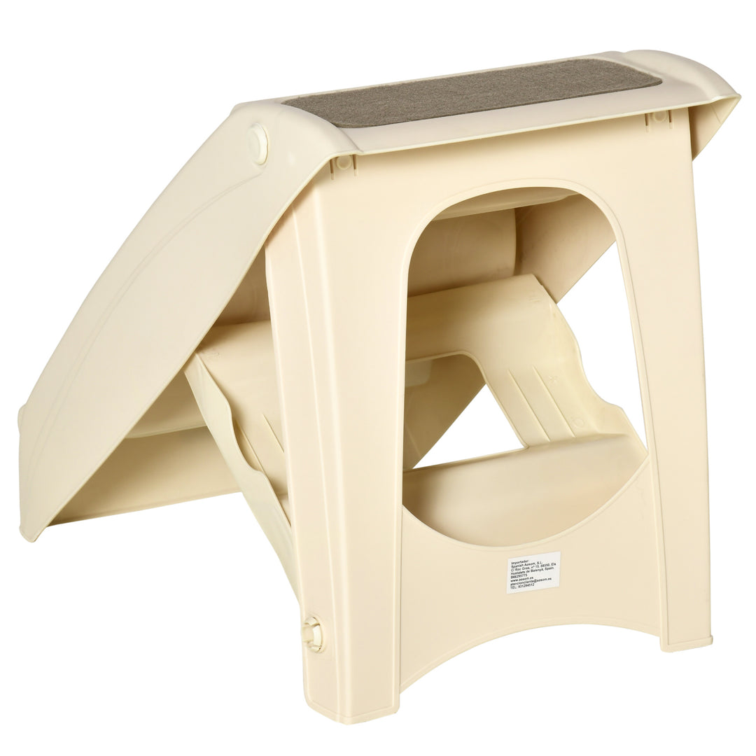 Foldable Four-Step Pet Stairs, for Cats, Small Miniature Dogs, with Non-Slip Mats 62 x 38 x 49.5cm - Beige