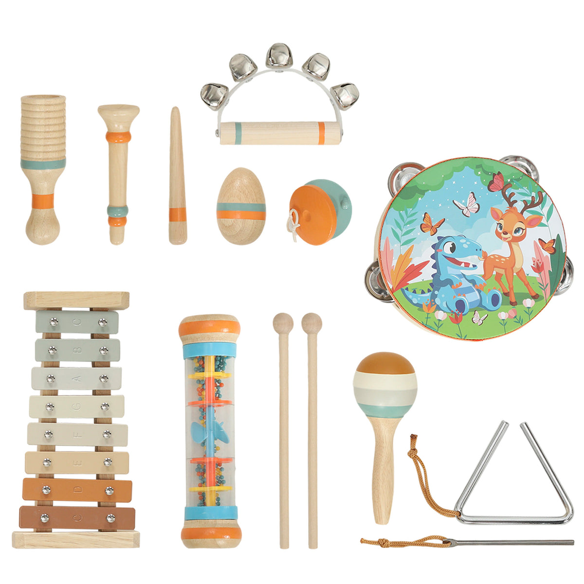 Kids Drum Kit, 14 Pieces Wooden Kids Musical Instruments Set with