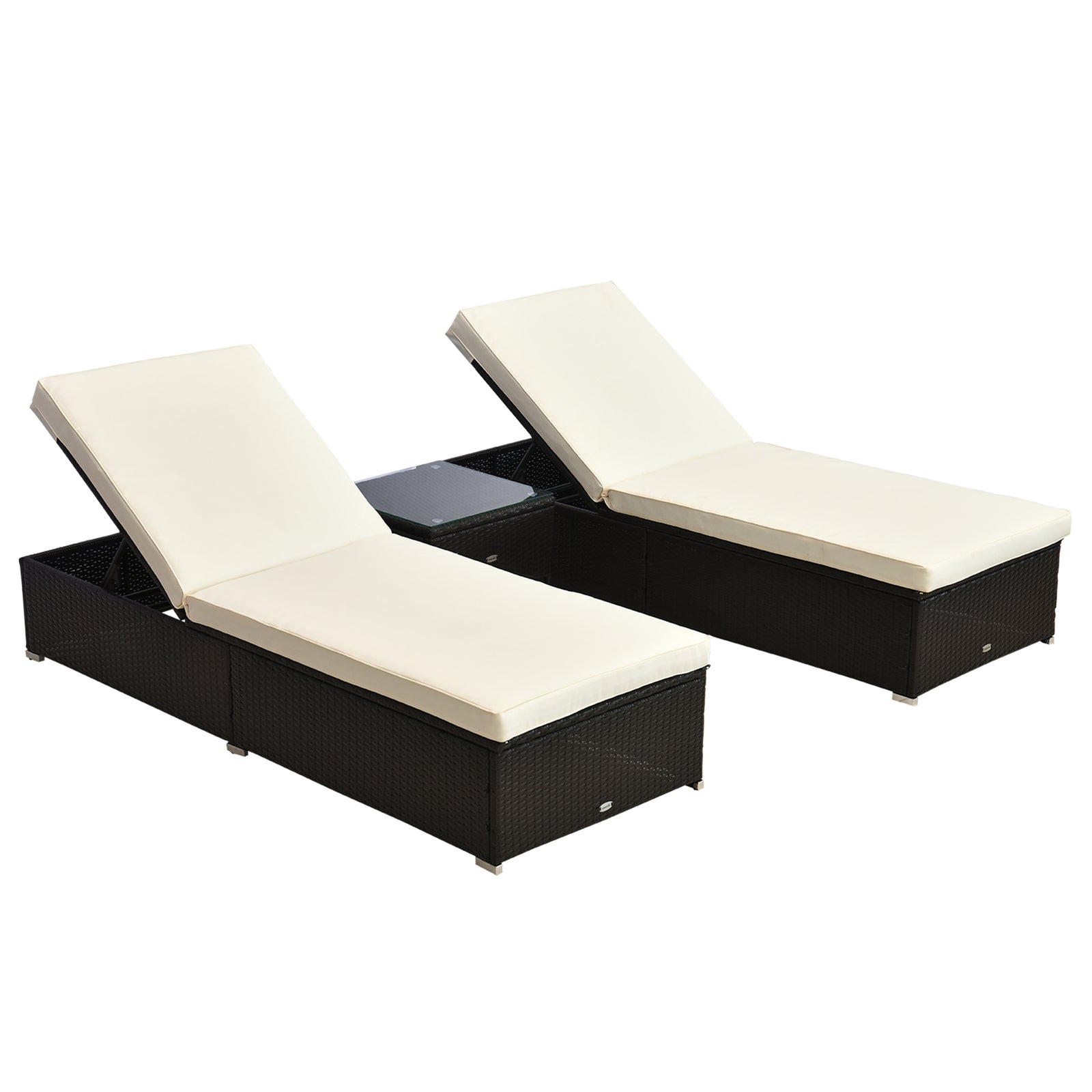 2-Seater Rattan Lounger Set-Deep Coffee/Cream White