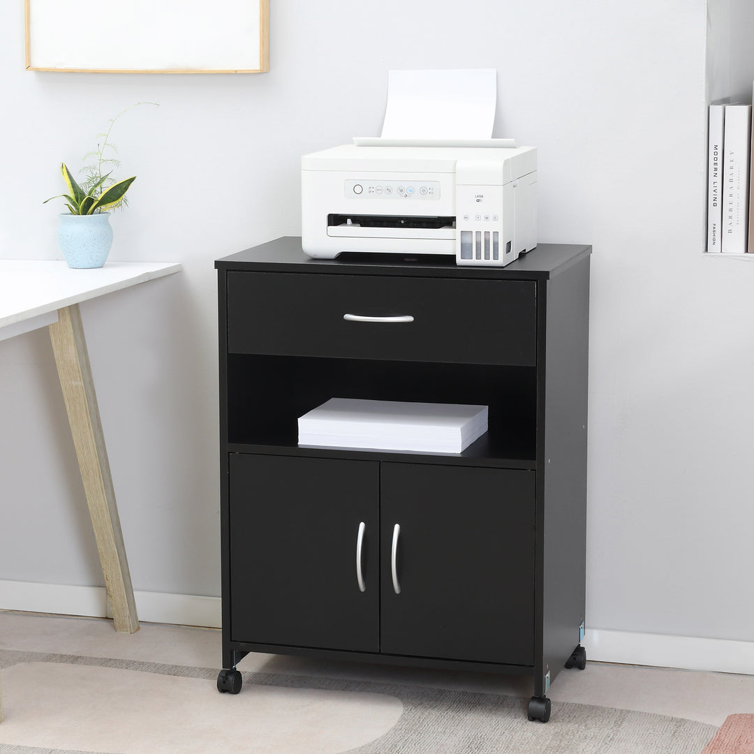 MCL Printer Stand Mobile Printer Cabinet with Storage, Open Shelf, Drawer for Home Office, 60cm x 39cm x 80cm, Black