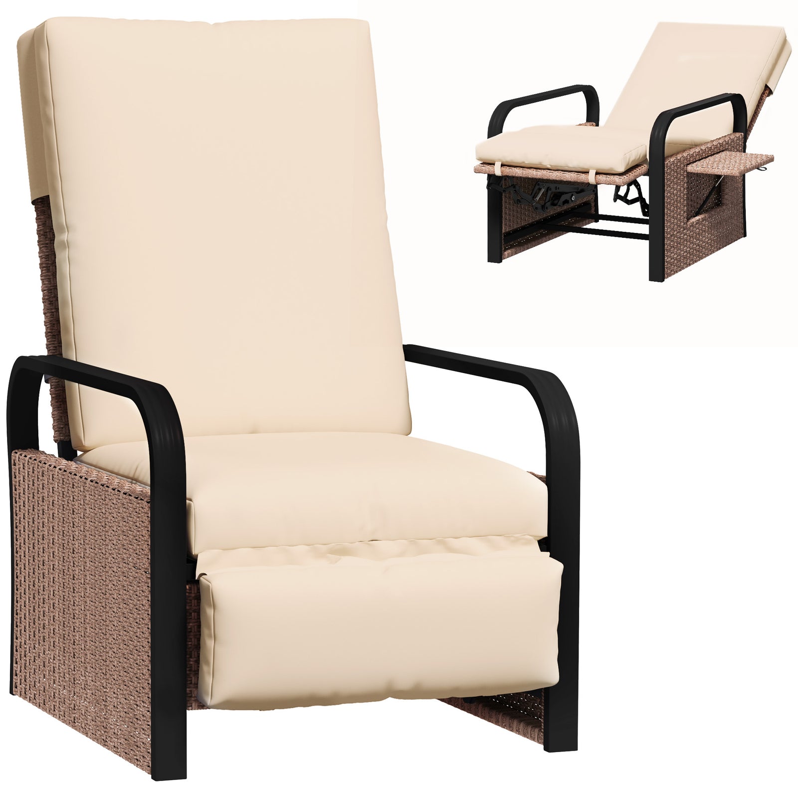 140° Reclining Rattan Armchair - Brown/Khaki