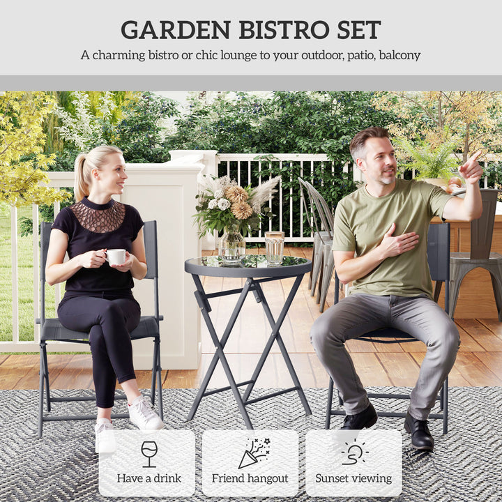 3 Pieces Outdoor Bistro Set, Glass Top Outdoor Table and 2 Folding Cha
