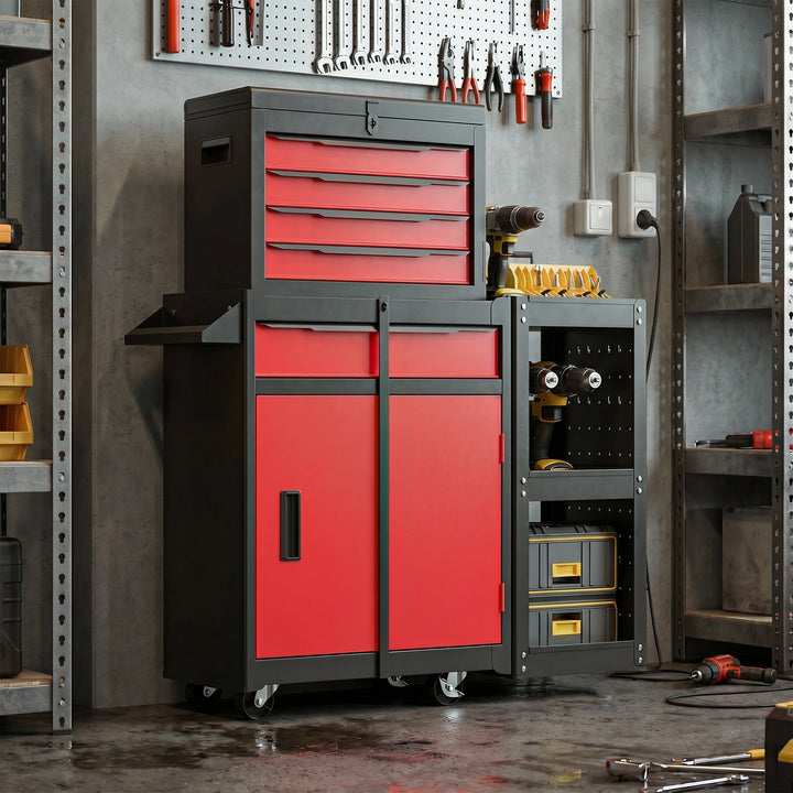 Tool Chest, Mobile Modular Tool Box with 5 Drawers, Side Rack, Pegboar
