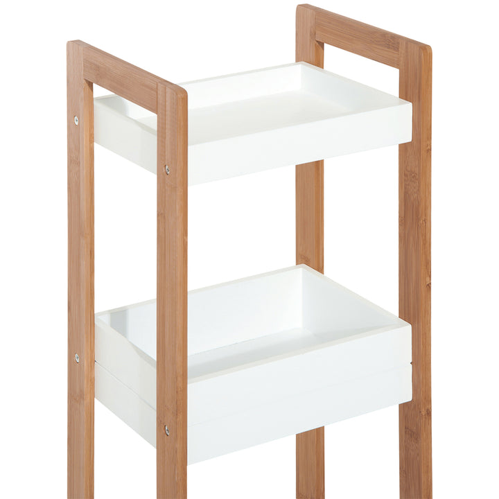 HOMCOM Bamboo Bathroom Caddy: Tiered Organiser for Compact Spaces, Shower Shelving Unit | Aosom UK