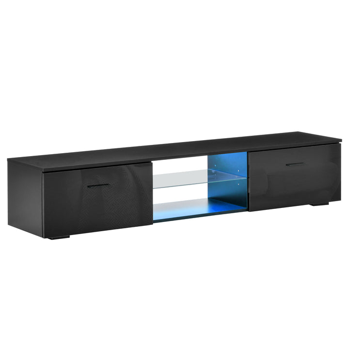 HOMCOM TV Cabinet with High Gloss Door & LED RGB Lights, Remote Control, Storage Cupboard for up to 55" TVs, Black