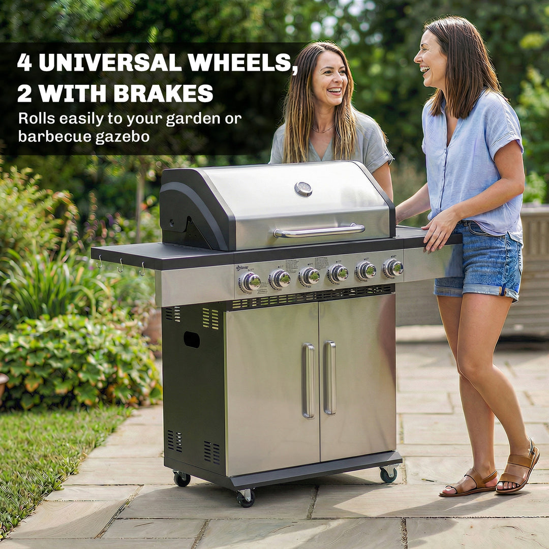 6 Burner Liquid Propane Gas BBQ Grill, Outdoor Portable Gas Barbecue G