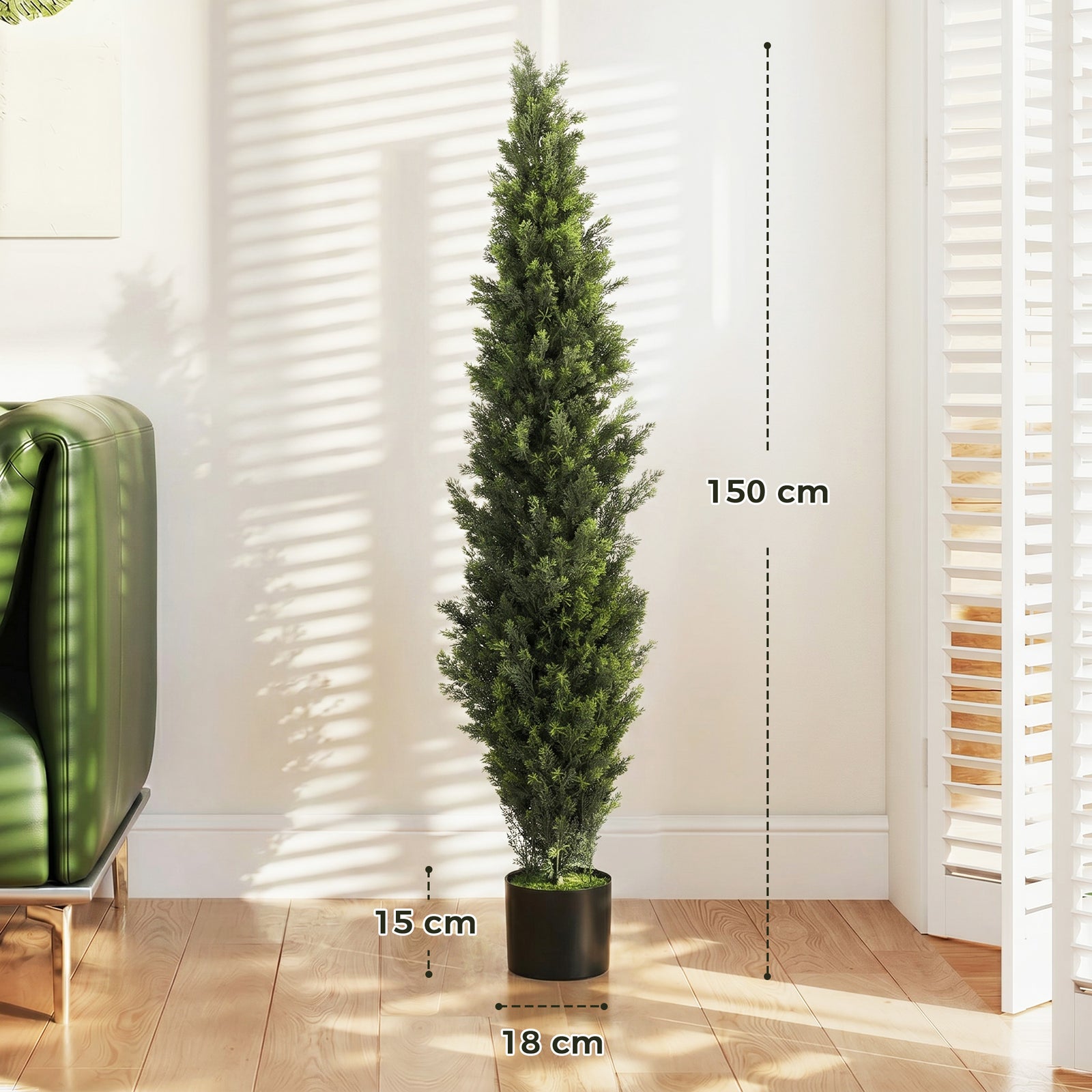 Set of 2 Decorative Artificial Plants Cypress in Weighted Pot, Fake Pl