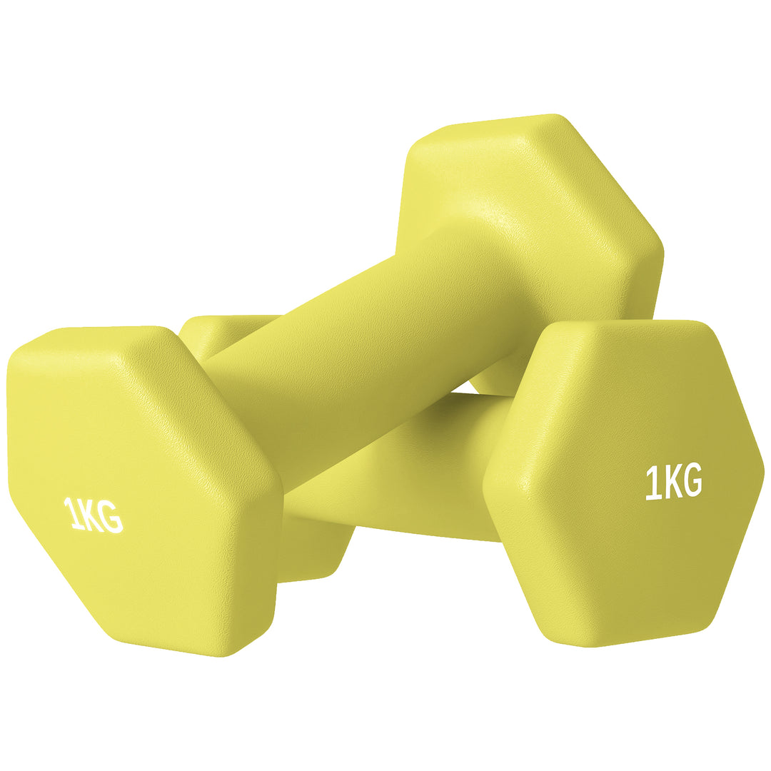 SPORTNOW 2 x 3kg Hexagonal Dumbbells Weights Set with Non-Slip Grip for Home Gym Workout - Yellow