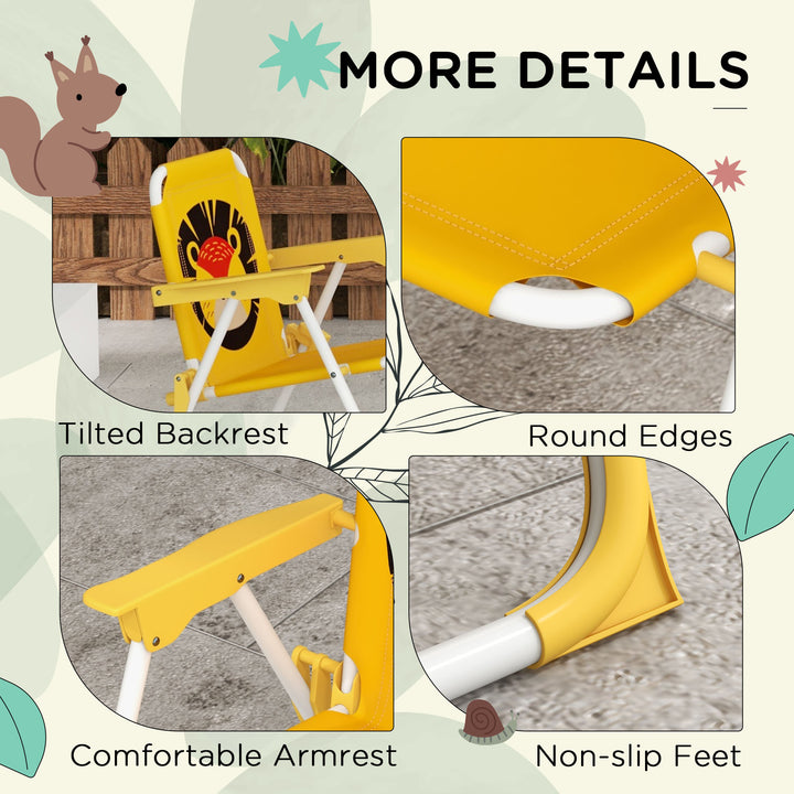 Kids Picnic Table and Chair Set, Lion Themed Outdoor Garden Furniture w/ Foldable Chairs, Adjustable Parasol - Yellow