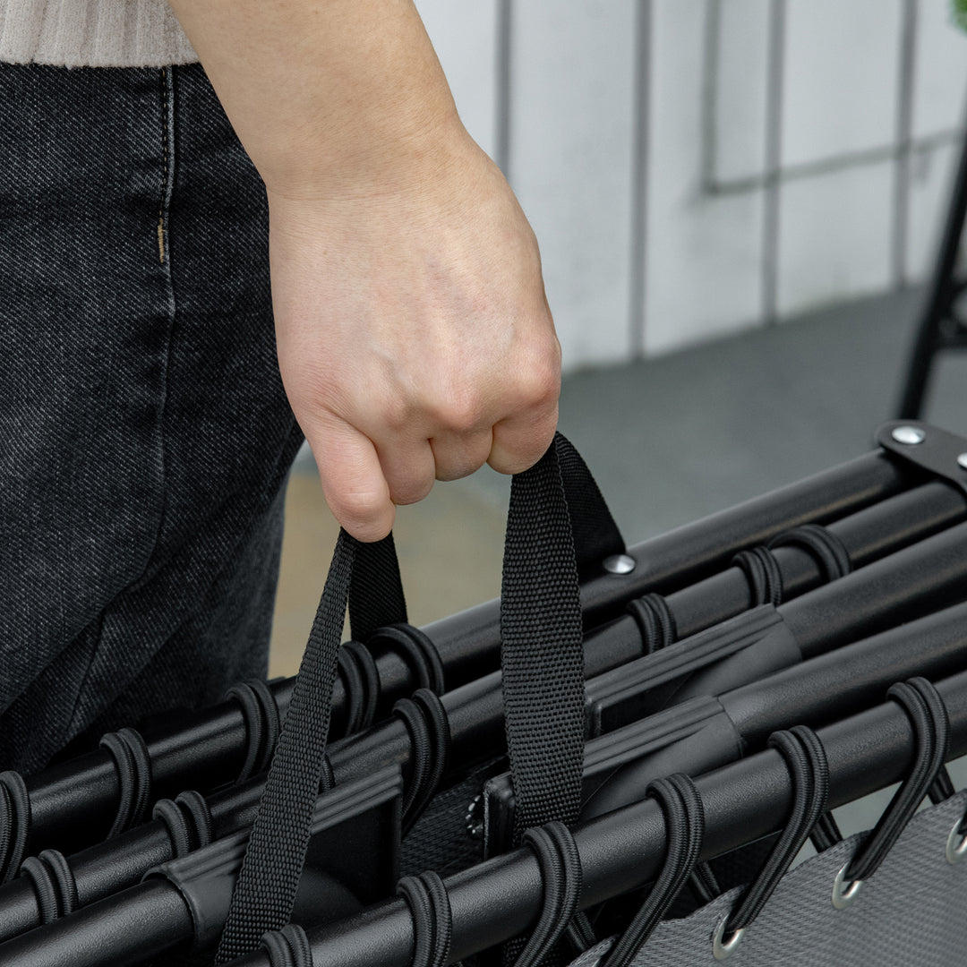 MCL Portable Sun Lounger, Folding Camping Bed Cot, Reclining Lounge Chair 5-position Adjustable Backrest with Side Pocket, Pillow for Patio Garden Beach Pool, Grey