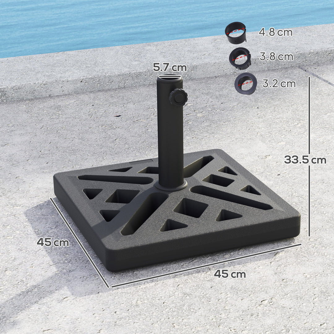 Garden Parasol Base, 15kg HDPE Outdoor Umbrella Stand Parasol Stand with Cut-Out Design, Sun Umbrella Base for 32, 38, 48 mm Poles, Black