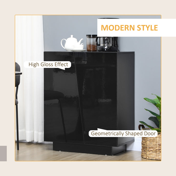 HOMCOM Bedroom Freestanding Cabinet, Wooden High Gloss Sideboard, Storage Cupboard with Adjustable Shelves, Black