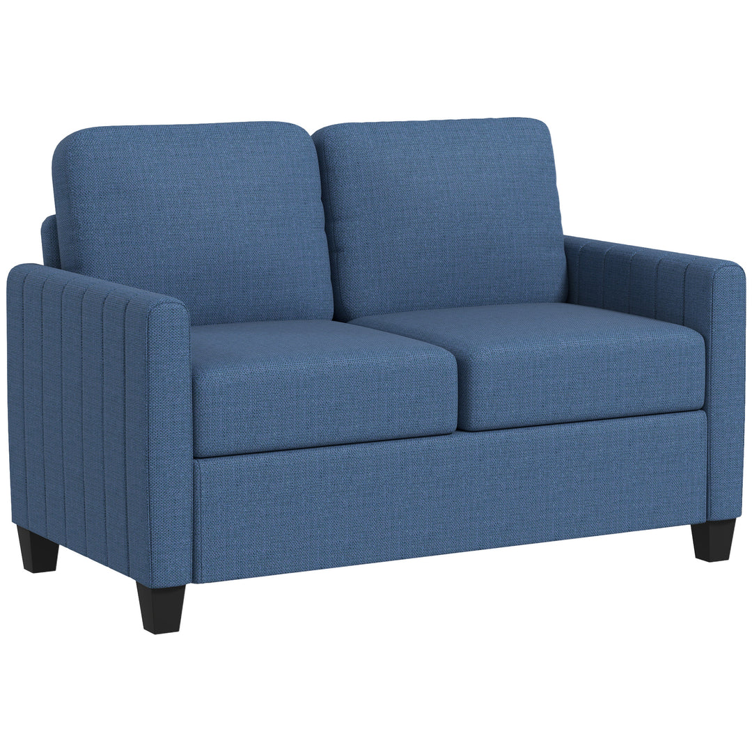 Modern Boxy Linen-Look Two-Seater Sofa - Blue