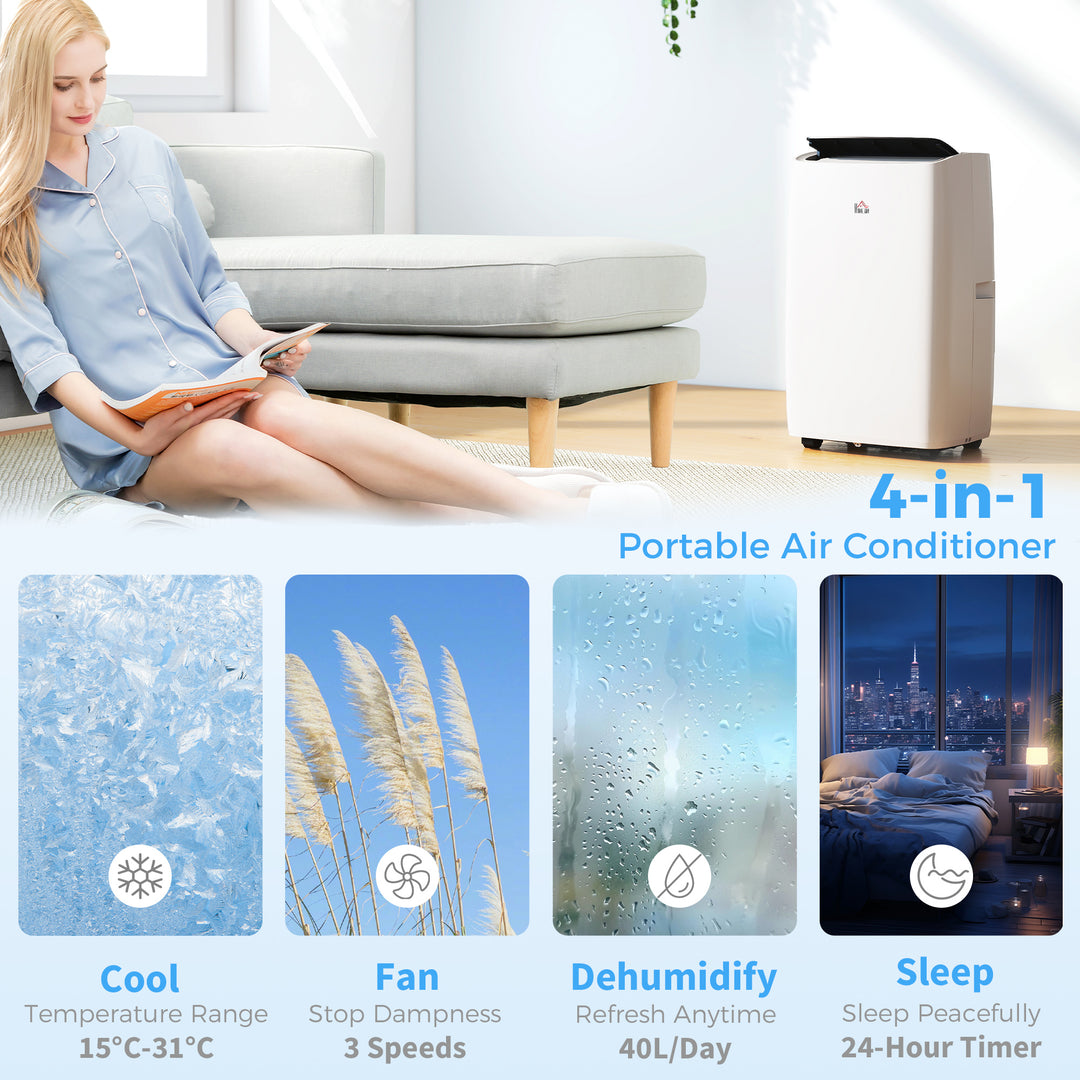 Portable Air Conditioner 14000 BTU, 4-in-1 Air Conditioning Unit, Dehumidifier, Cooling, Fan, Sleep Mode with 3 Speeds, Remote Control, LED Display, 24H Timer, Window Kit, Children Lock, 40m²