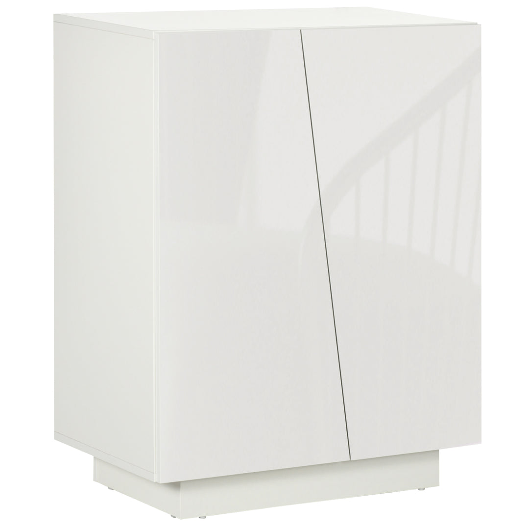 High Gloss Storage Cabinet, Freestanding Storage Cupboard with Adjustable Shelves for Living Room, Bedroom, Hallway, White