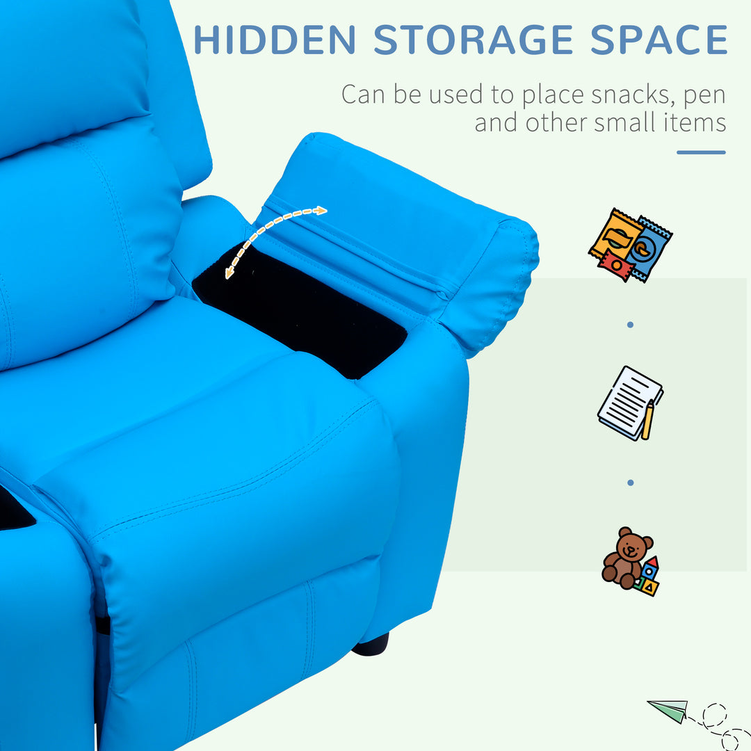 MCL Kids Children Recliner Lounger Armchair Games Chair Sofa Seat PU Leather Look w/ Storage Space on Arms (Blue)