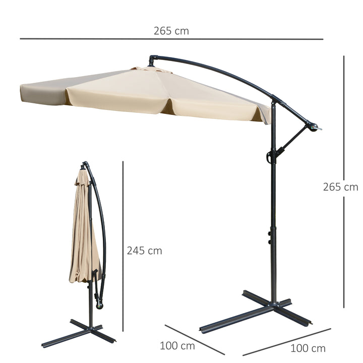 2.7m Cantilever Parasol Banana Sun Umbrella with Crank Handle and Cross Base for Outdoor Hanging Sun Shade Light Brown
