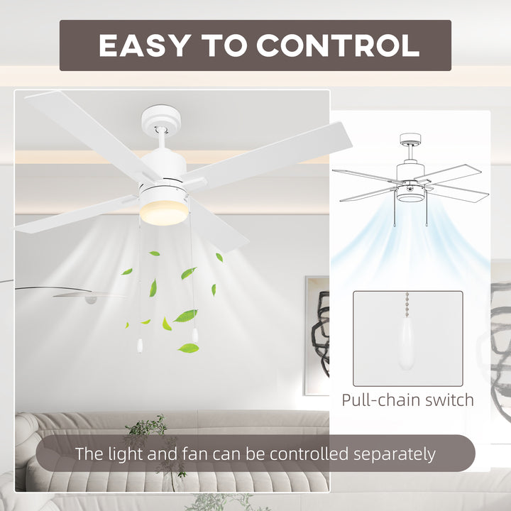 HOMCOM Ceiling Fan with LED Light, Flush Mount Ceiling Fan Lights with Reversible Blades, Pull-chain, White and Natural Tone | Aosom UK