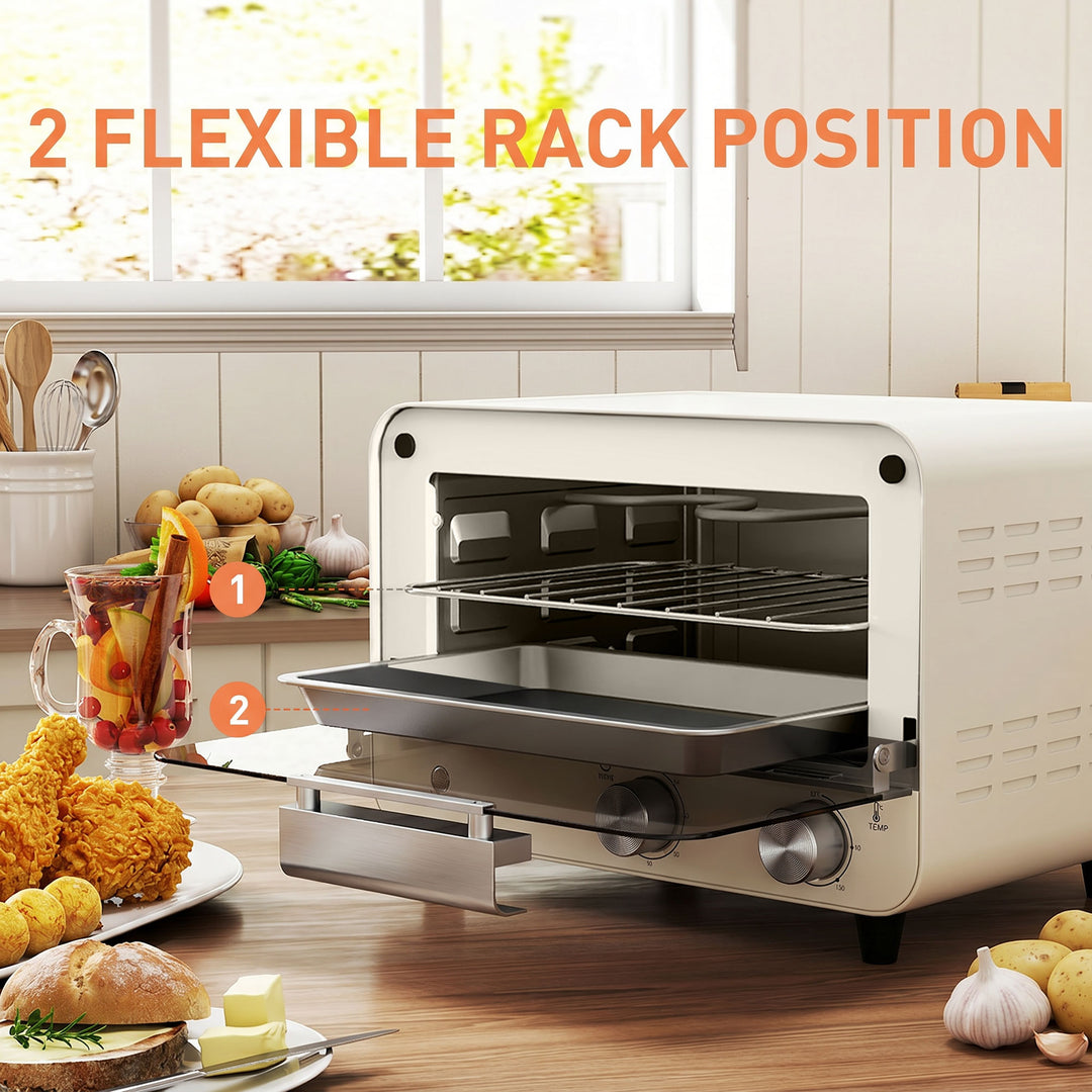 Mini Oven, Small Toaster Oven with Glass Door, Adjustable Temperature 