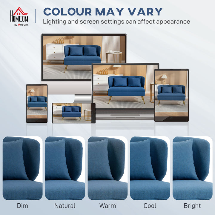 2 Seater Sofa, Linen-look Fabric Small Sofa with Wing Back, Thick Seat, Metal Legs
