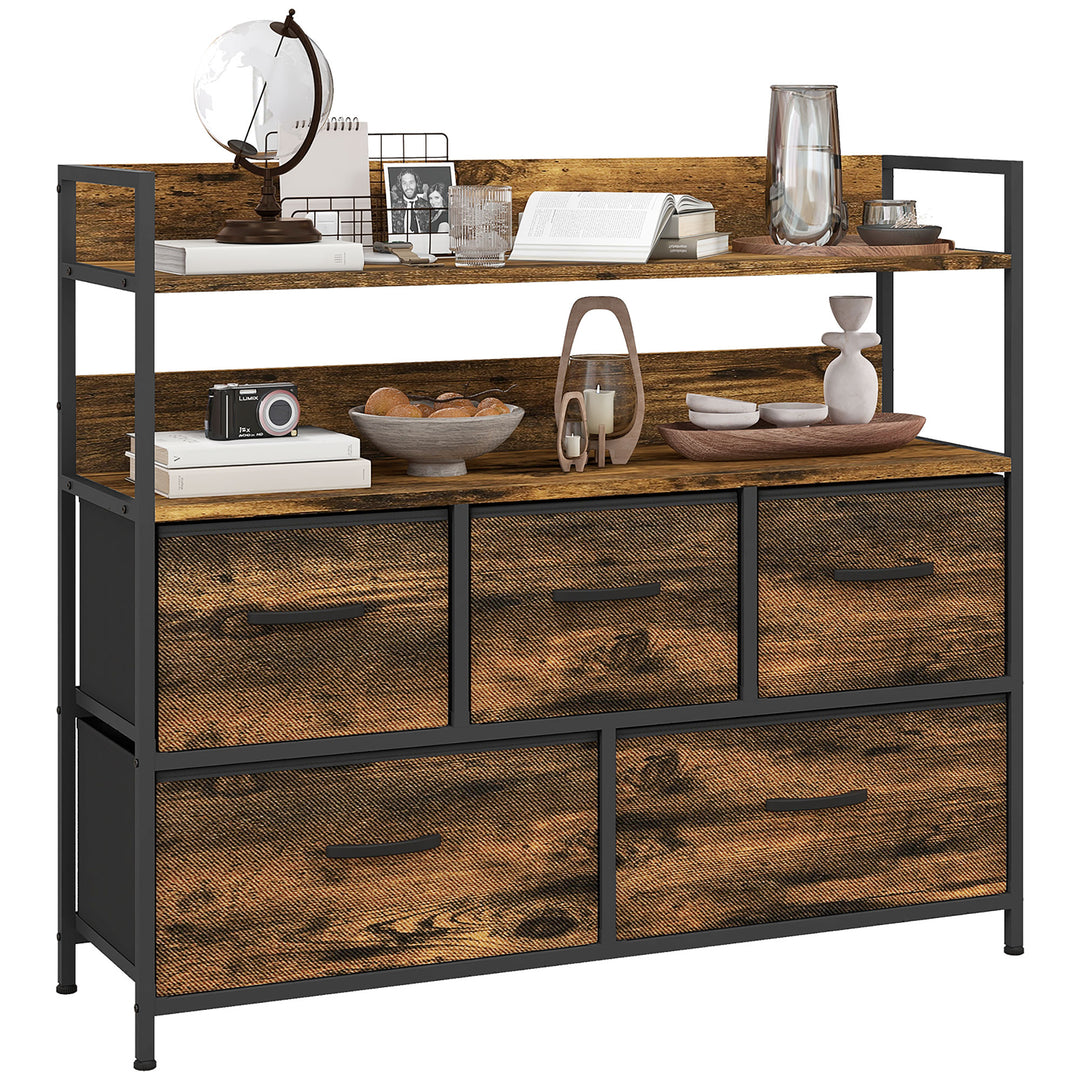 Rustic Chest of Five Fabric Drawers - Rustic Brown