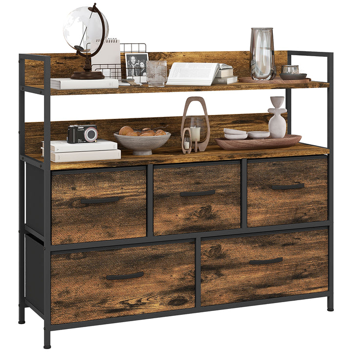 Rustic Chest of Five Fabric Drawers - Rustic Brown